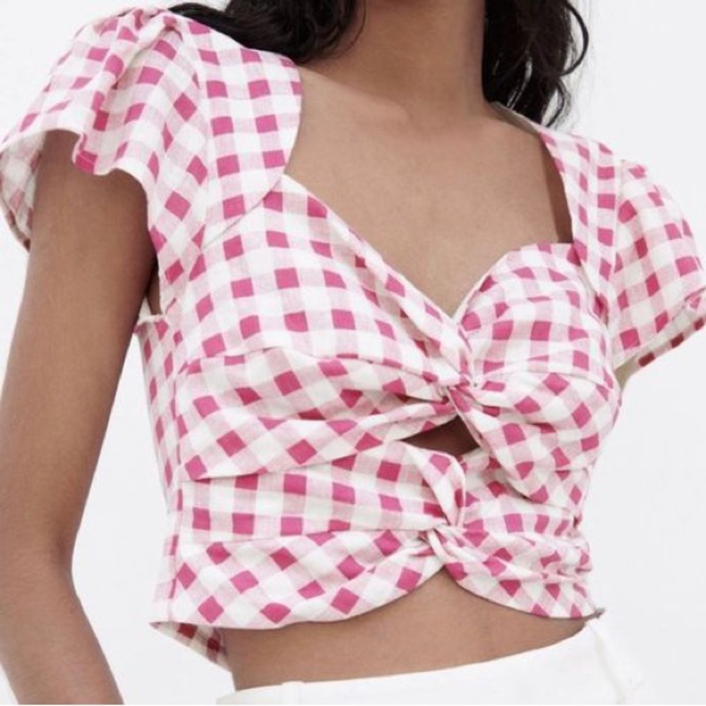 Zara Cropped Gingham Blouse Women S